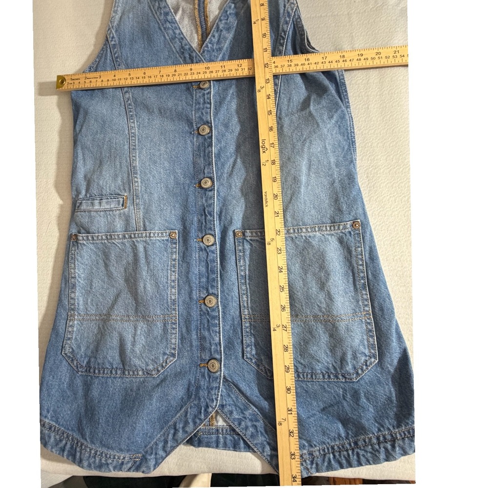 We The Free Free People Light Wash Denim Button Front Vest Mini Dress Medium - Picture 7 of 10